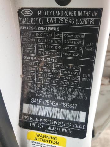 SALFR2BN3AH193647 - 2010 LAND ROVER LR2 HSE 白色 照片 13