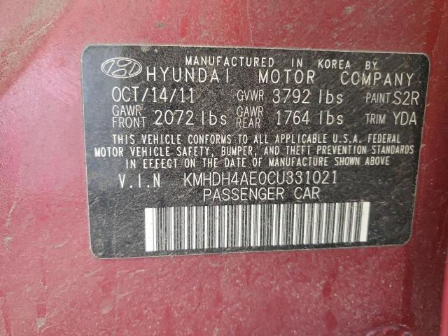 KMHDH4AE0CU331021 - 2012 HYUNDAI ELANTRA GLS RED photo 12