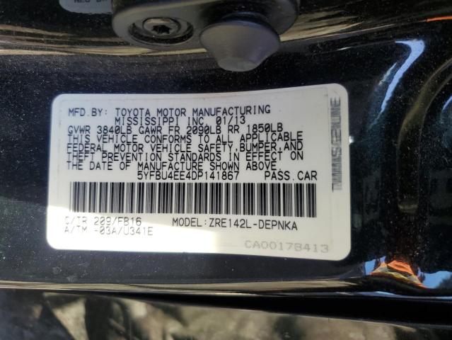 5YFBU4EE4DP141867 - 2013 TOYOTA COROLLA BASE BLACK photo 13