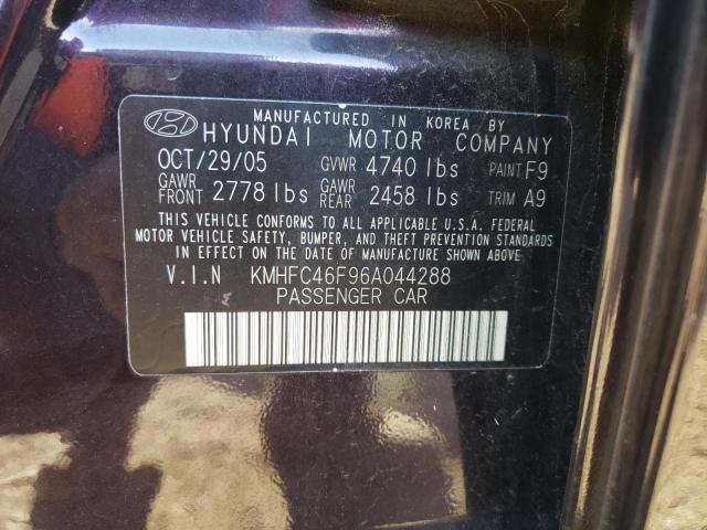 KMHFC46F96A044288 - 2006 HYUNDAI AZERA SE PURPLE photo 12