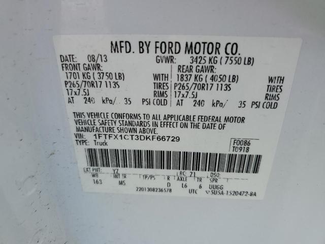 1FTFX1CT3DKF66729 - 2013 FORD F150 SUPER CAB WHITE photo 12