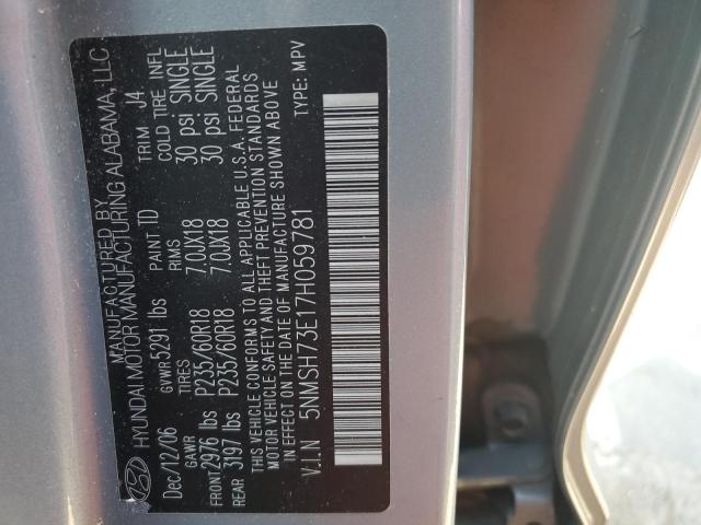 5NMSH73E17H059781 - 2007 HYUNDAI SANTA FE SE GRAY photo 13