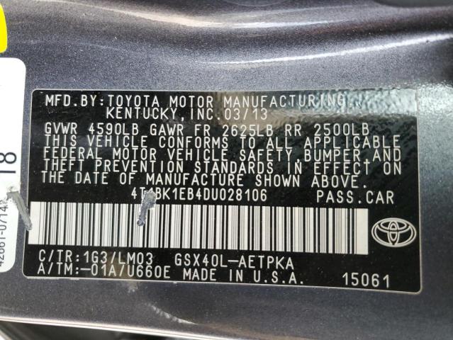 4T1BK1EB4DU028106 - 2013 TOYOTA AVALON BASE 灰色 照片 12