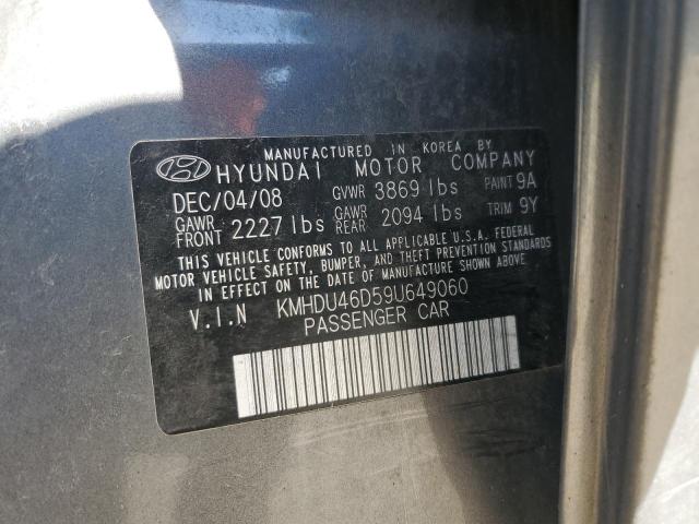 KMHDU46D59U649060 - 2009 HYUNDAI ELANTRA GLS CHARCOAL photo 12