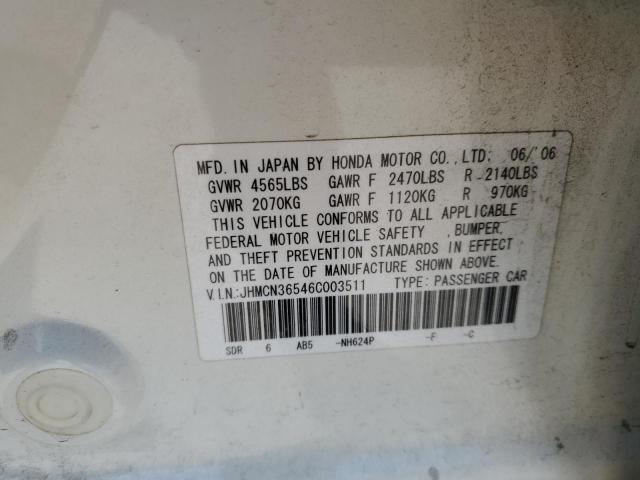 JHMCN36546C003511 - 2006 HONDA ACCORD HYBRID WHITE photo 12