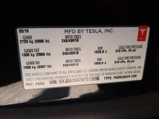 5YJSA1E47KF313896 - 2019 TESLA MODEL S Սև լուսանկար 12