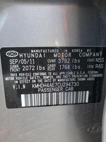 KMHDH4AE7CU294730 - 2012 HYUNDAI ELANTRA GLS SILVER photo 13