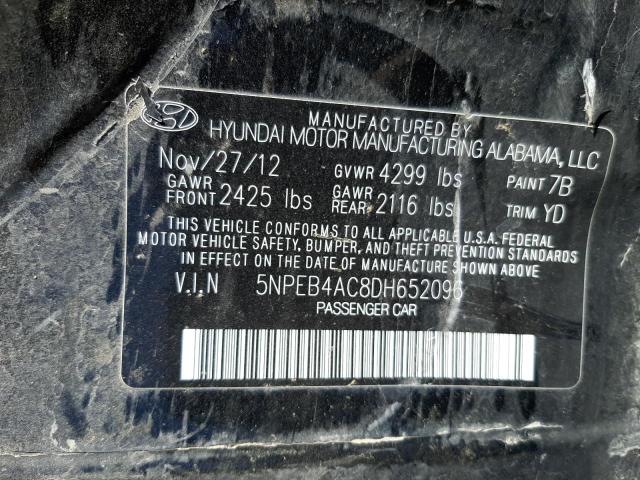 5NPEB4AC8DH652096 - 2013 HYUNDAI SONATA GLS BLACK photo 12