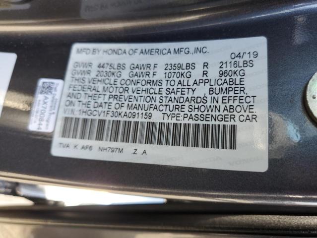 1HGCV1F30KA091159 - 2019 HONDA ACCORD SPORT CHARCOAL photo 12