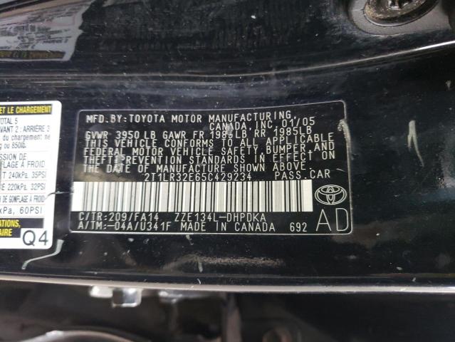 2T1LR32E65C429234 - 2005 TOYOTA COROLLA MA BASE BLACK photo 12