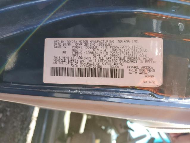 5TBBT441X4S455458 - 2004 TOYOTA TUNDRA ACCESS CAB SR5 BLUE photo 12