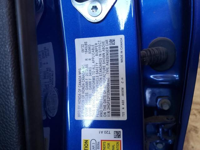 2HGFE2F53NH598390 - 2022 HONDA CIVIC SPORT 蓝色 照片 12
