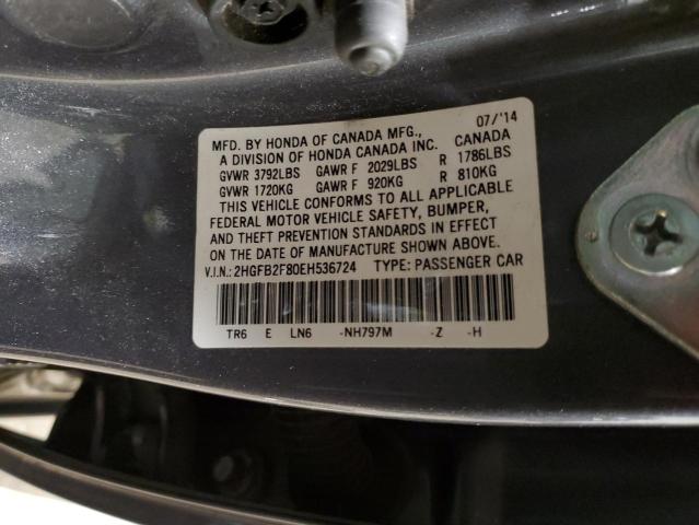 2HGFB2F80EH536724 - 2014 HONDA CIVIC EX GRAY photo 13