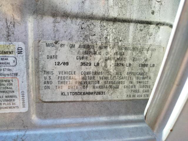 KL1TD5DE6AB072631 - 2010 CHEVROLET AVEO LS 灰色 照片 12