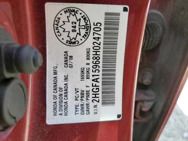 2HGFA15968H024705 - 2008 HONDA CIVIC EXL BURGUNDY photo 12