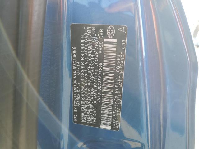 VNKJTUD33FA015691 - 2015 TOYOTA YARIS BLUE photo 12