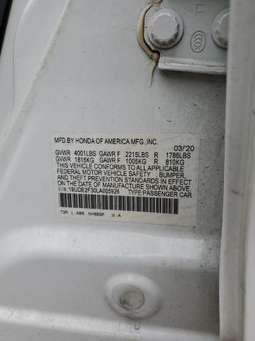 19UDE2F30LA005926 - 2020 ACURA ILX WHITE photo 12