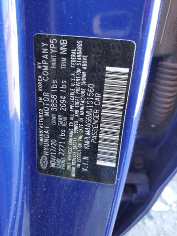 KMHLM4AG6MU101560 - 2021 HYUNDAI ELANTRA SEL BLUE photo 12