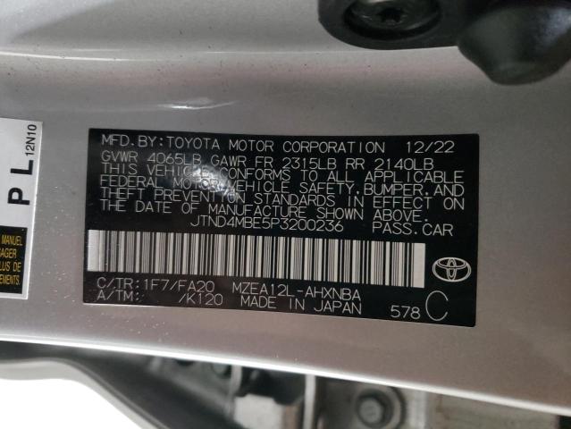 JTND4MBE5P3200236 - 2023 TOYOTA COROLLA SE SILVER photo 12