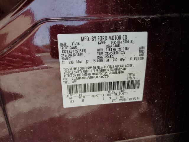 2LMPJ6LR5HBL10776 - 2017 LINCOLN MKX RESERVE Բորդո լուսանկար 13