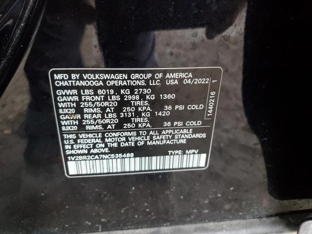 1V2BR2CA7NC535488 - 2022 VOLKSWAGEN ATLAS SEL Qara foto 14