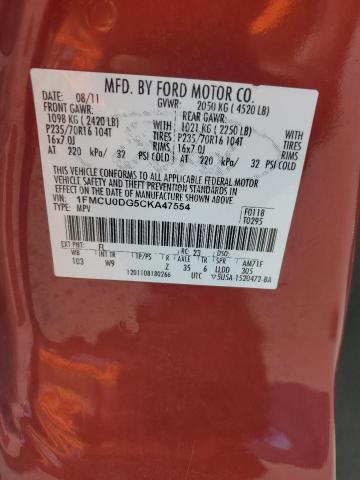 1FMCU0DG5CKA47554 - 2012 FORD ESCAPE XLT RED photo 12