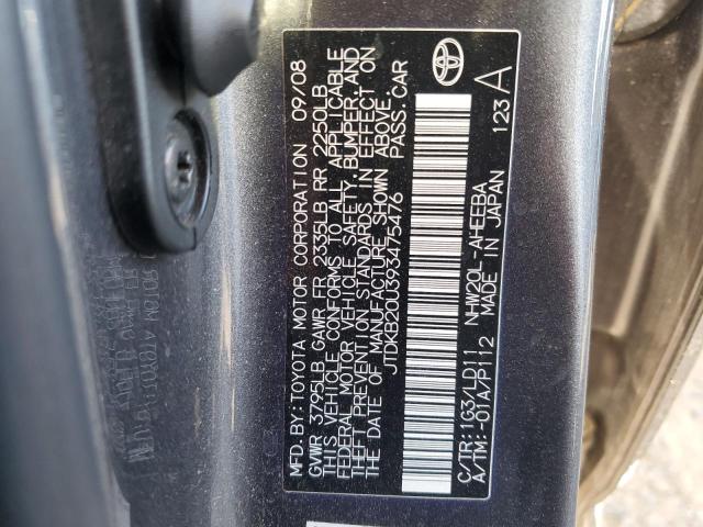 JTDKB20U393475476 - 2009 TOYOTA PRIUS GRAY photo 12