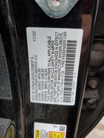 1HGCV1F36NA110124 - 2022 HONDA ACCORD SPORT 黑色 照片 12
