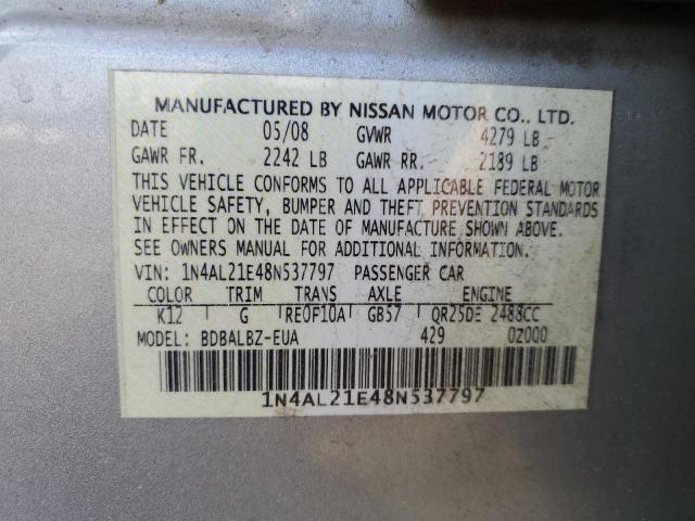 1N4AL21E48N537797 - 2008 NISSAN ALTIMA 2.5 SILVER photo 13