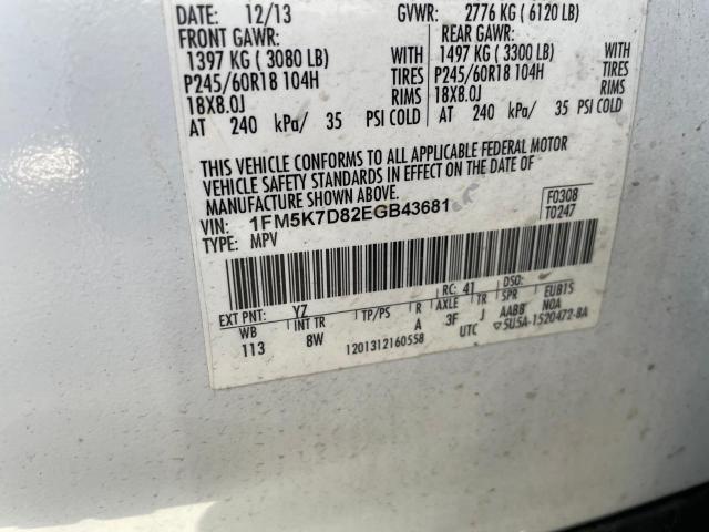 1FM5K7D82EGB43681 - 2014 FORD EXPLORER XLT WHITE photo 10