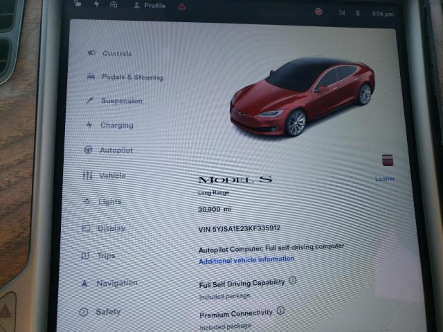 5YJSA1E23KF335912 - 2019 TESLA MODEL S Qırmızı foto 9