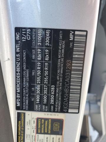 4JGDA5HB2CA031293 - 2012 MERCEDES-BENZ ML 350 4MATIC SILVER photo 13