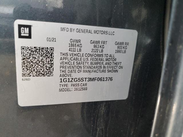 1G1ZG5ST3MF061376 - 2021 CHEVROLET MALIBU RS 石墨色 照片 12