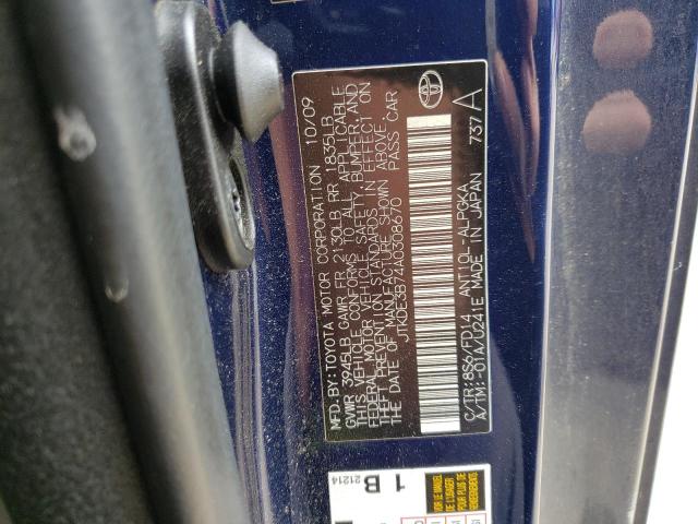 JTKDE3B74A0308670 - 2010 TOYOTA SCION TC BLUE photo 12