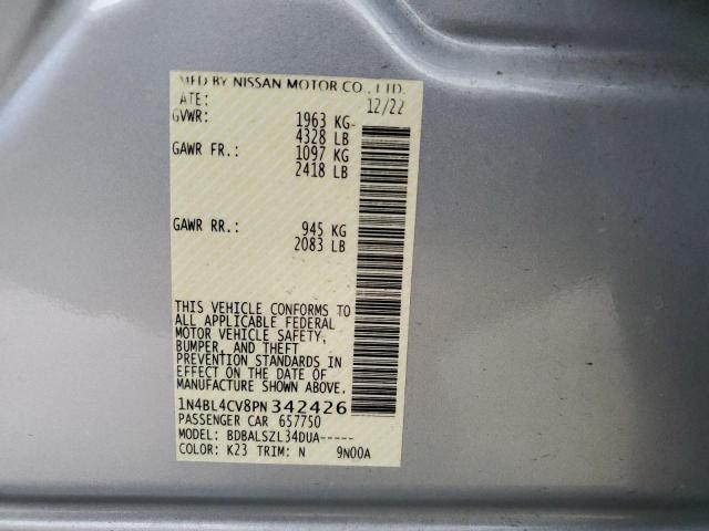 1N4BL4CV8PN342426 - 2023 NISSAN ALTIMA SR SILVER photo 12