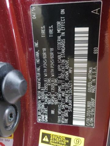 5TDJKRFH7ES043271 - 2014 TOYOTA HIGHLANDER XLE 红色 照片 13