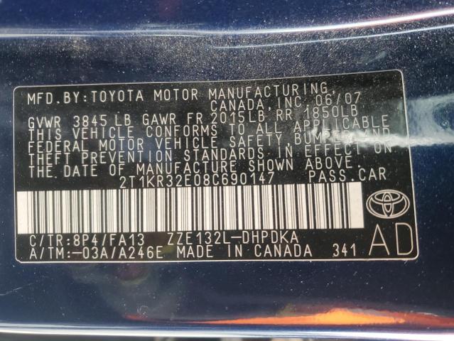 2T1KR32E08C690147 - 2008 TOYOTA COROLLA MA XR BLUE photo 13