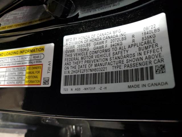 2HGFE2F57NH603221 - 2022 HONDA CIVIC SPORT 黑色 照片 13