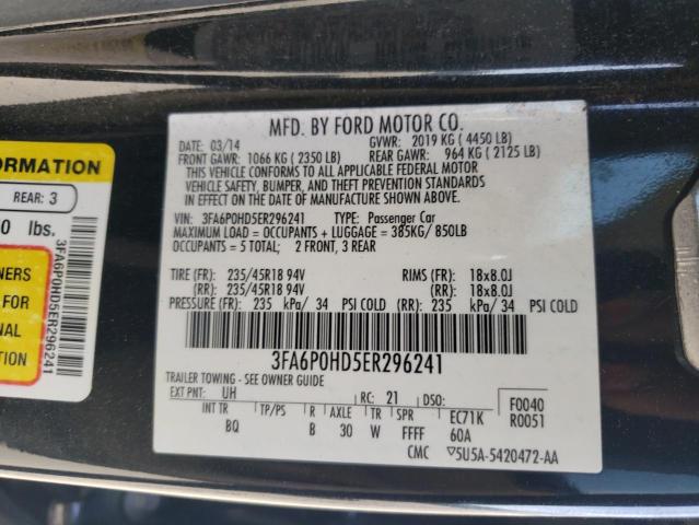 3FA6P0HD5ER296241 - 2014 FORD FUSION SE BLACK photo 12