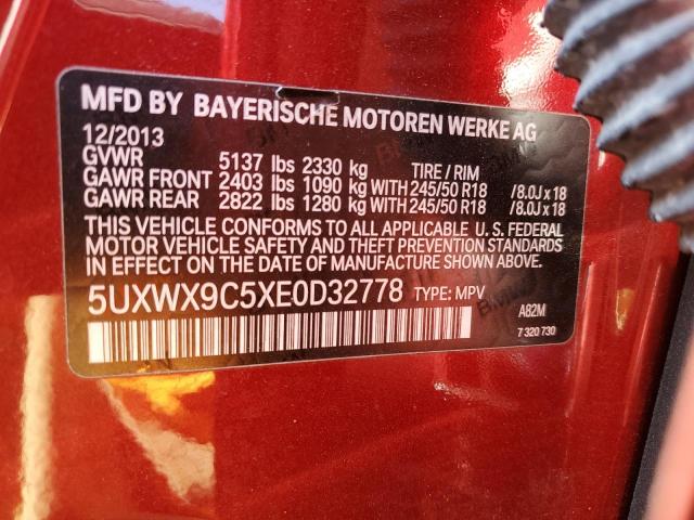 5UXWX9C5XE0D32778 - 2014 BMW X3 XDRIVE28I RED photo 13