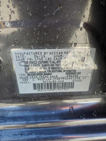 3N1CN7AP0FL944947 - 2015 NISSAN VERSA S GRAY photo 13