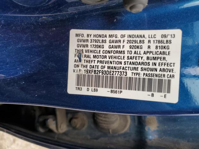 19XFB2F93DE277373 - 2013 HONDA CIVIC EXL ლურჯი ფოტო 13