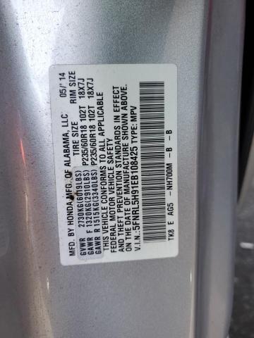 5FNRL5H91EB108425 - 2014 HONDA ODYSSEY TOURING SILVER photo 13