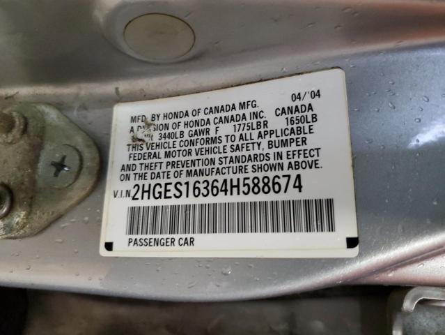 2HGES16364H588674 - 2004 HONDA CIVIC DX VP 银色 照片 12