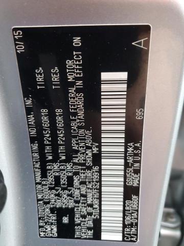 5TDJKRFH7FS219916 - 2015 TOYOTA HIGHLANDER XLE SILVER photo 14