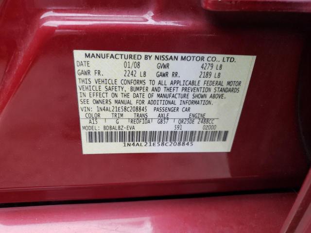 1N4AL21E58C208845 - 2008 NISSAN ALTIMA 2.5 MAROON photo 12