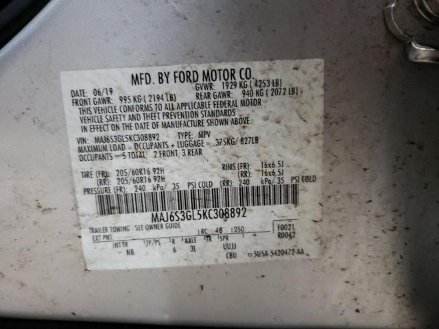 MAJ6S3GL5KC308892 - 2019 FORD ECOSPORT SE SILVER photo 13