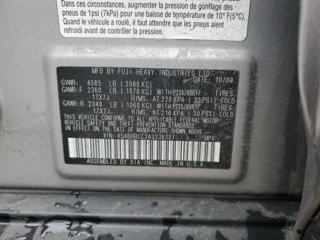 4S4BRBCC2A3336177 - 2010 SUBARU OUTBACK 2.5I PREMIUM SILVER photo 12