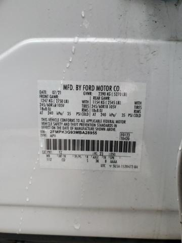 2FMPK3G93MBA28955 - 2021 FORD EDGE SE WHITE photo 12