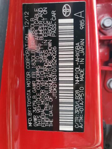 JTDKDTB31D1529026 - 2013 TOYOTA PRIUS C RED photo 12